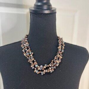 Mother of Pearl Nugget 3 Strand Necklace in Hues of Iridescent, Opalescent Sheen